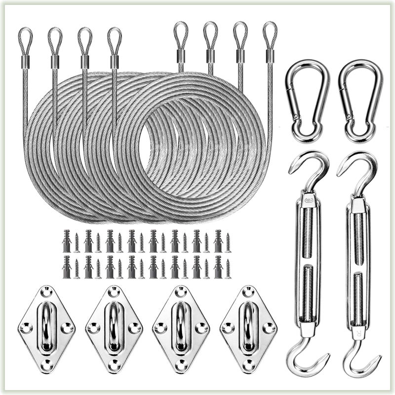 ColourTree مجموعة أدوات ColourTree لظلال الشمس المستطيلة/المربعة، سهلة التوتر، من الفولاذ المقاوم للصدأ بدرجة عسكرية 316 (مجموعة أدوات 6 بوصات + كابلات) - Image 1